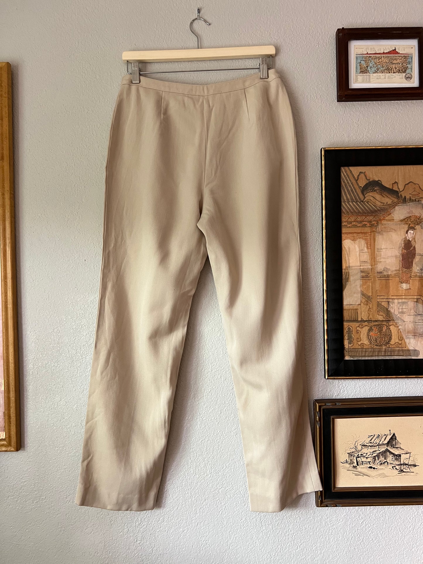 100% Wool Cream Straight Leg Trouser Pants - 32"