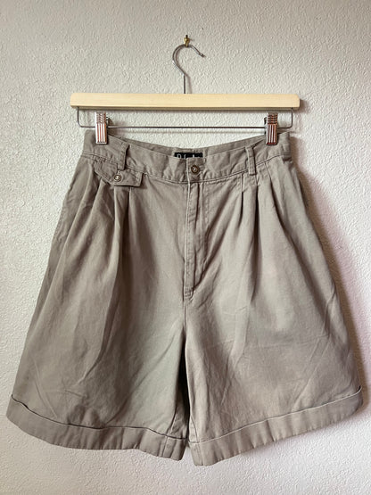 90s Grey Cotton High Waisted Trouser Shorts - 25"