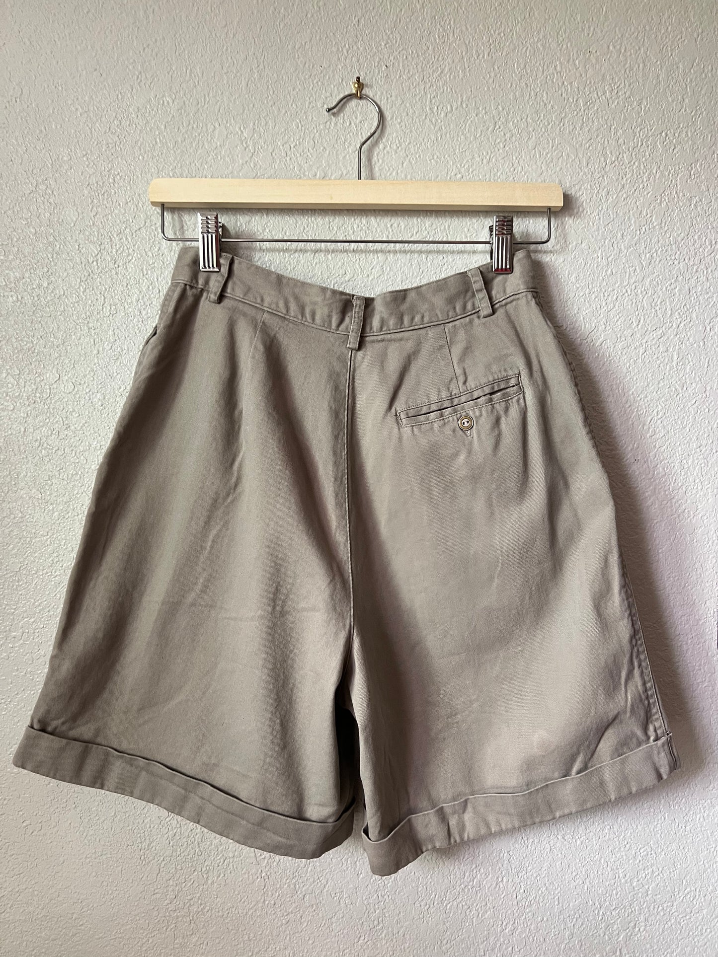 90s Grey Cotton High Waisted Trouser Shorts - 25"