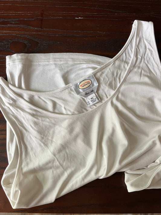 100% Pure Silk White Layering Tank Top - XL