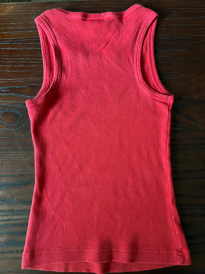 Y2K Guess Jeans Red Ribbed Tank Top with Gemstones - Medium