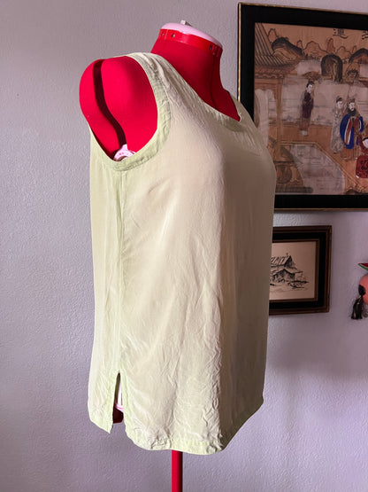 100% Pure Silk Lime Green Scoop Neck Tank Top - Medium