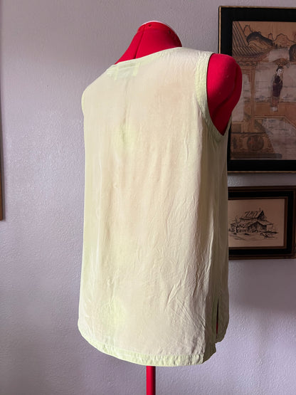 100% Pure Silk Lime Green Scoop Neck Tank Top - Medium