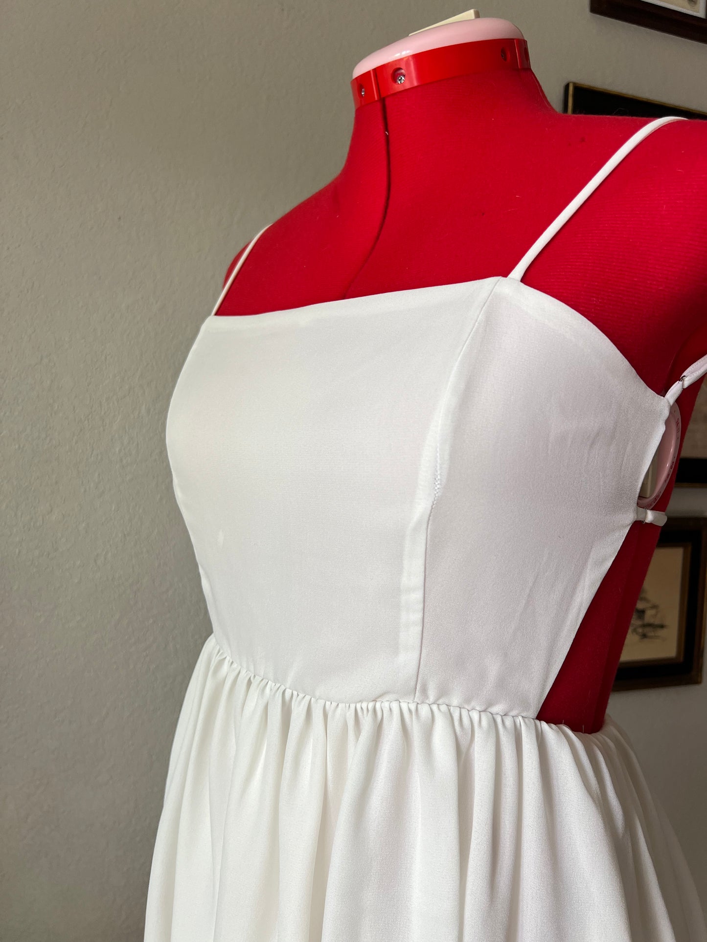 Made in USA Mini White Flowy Backless Babydoll Coquette Dress - Medium