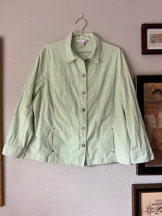 Allison Daley Pistachio Green Stripped Textured Light Jacket Blouse - US 14