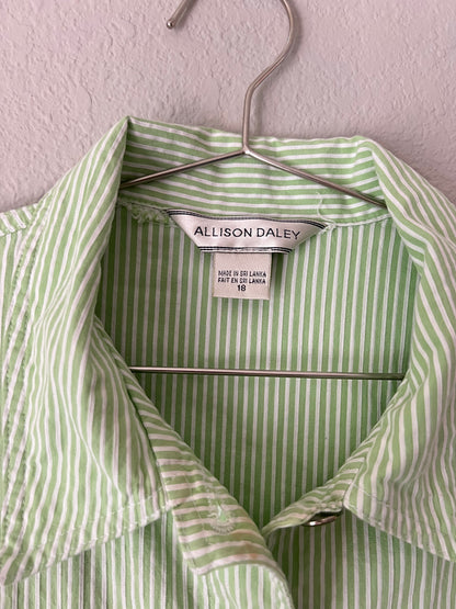 Allison Daley Pistachio Green Stripped Textured Light Jacket Blouse - US 14