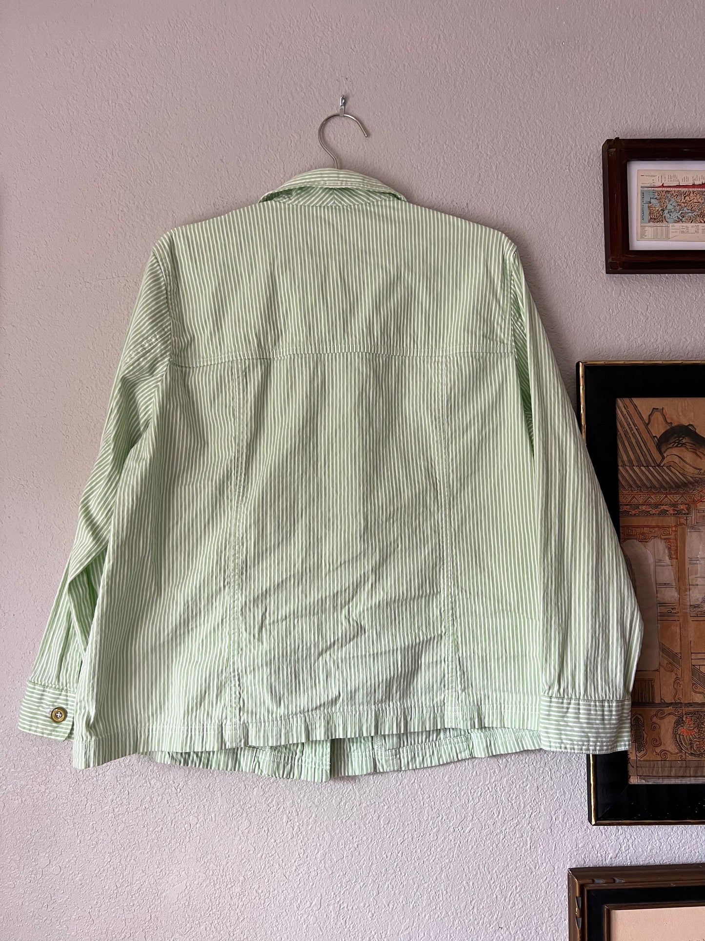 Allison Daley Pistachio Green Stripped Textured Light Jacket Blouse - US 14