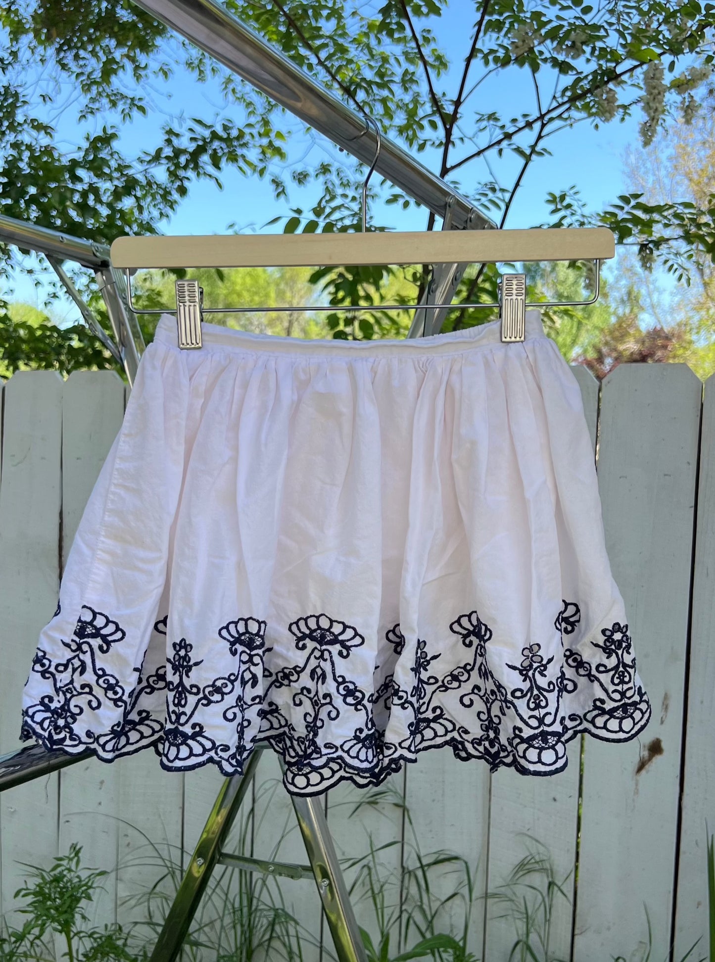 Cherokee White & Navy Embroidered Mini Skirt