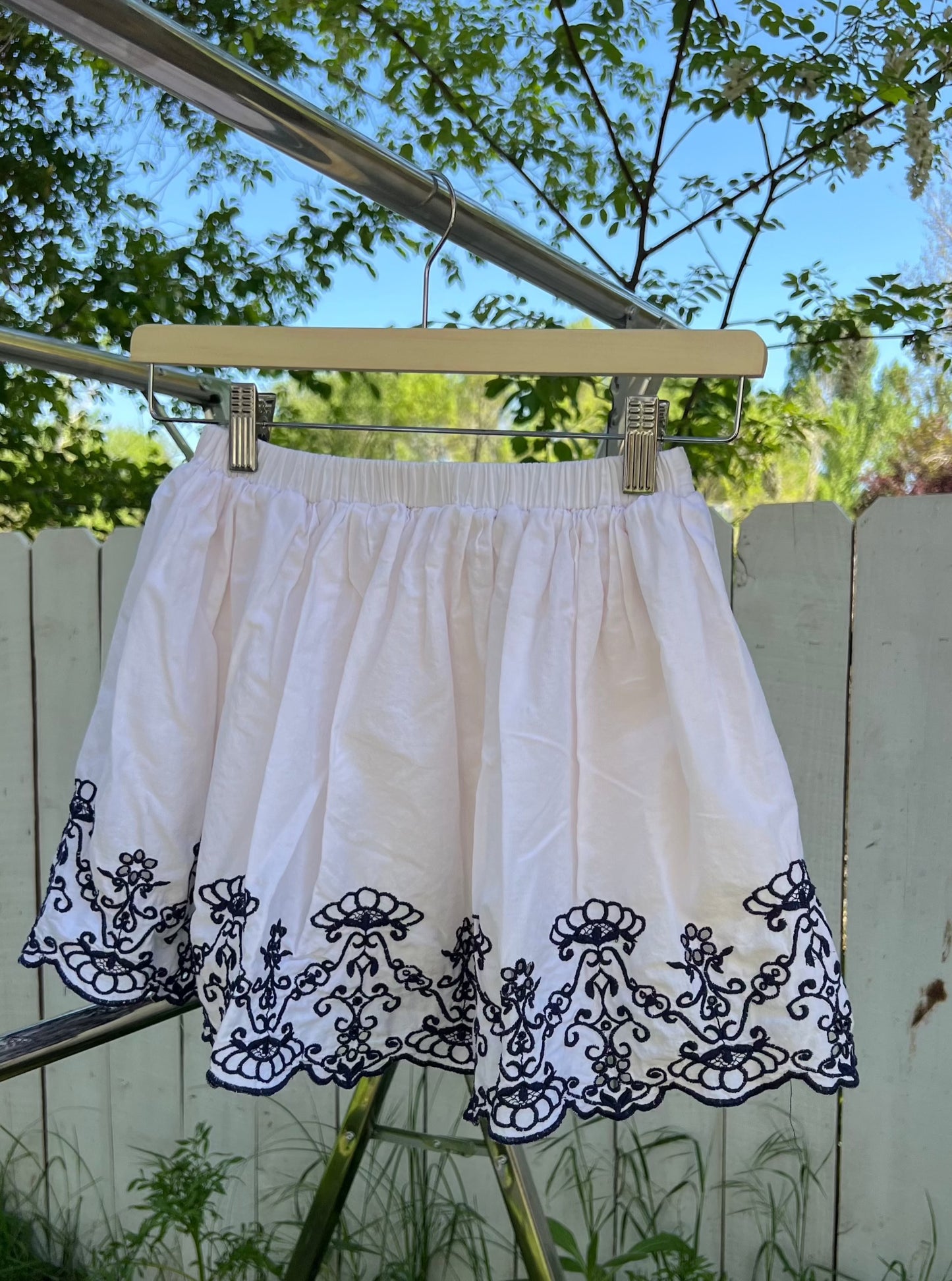 Cherokee White & Navy Embroidered Mini Skirt