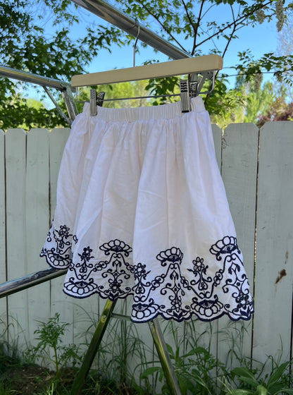 Cherokee White & Navy Embroidered Mini Skirt