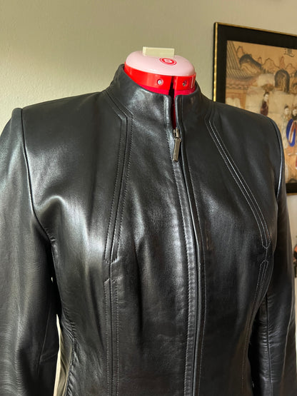 Kenneth Cole Fitted Black Genuine Leather Jacket - Small