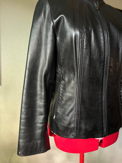 Kenneth Cole Fitted Black Genuine Leather Jacket - Small