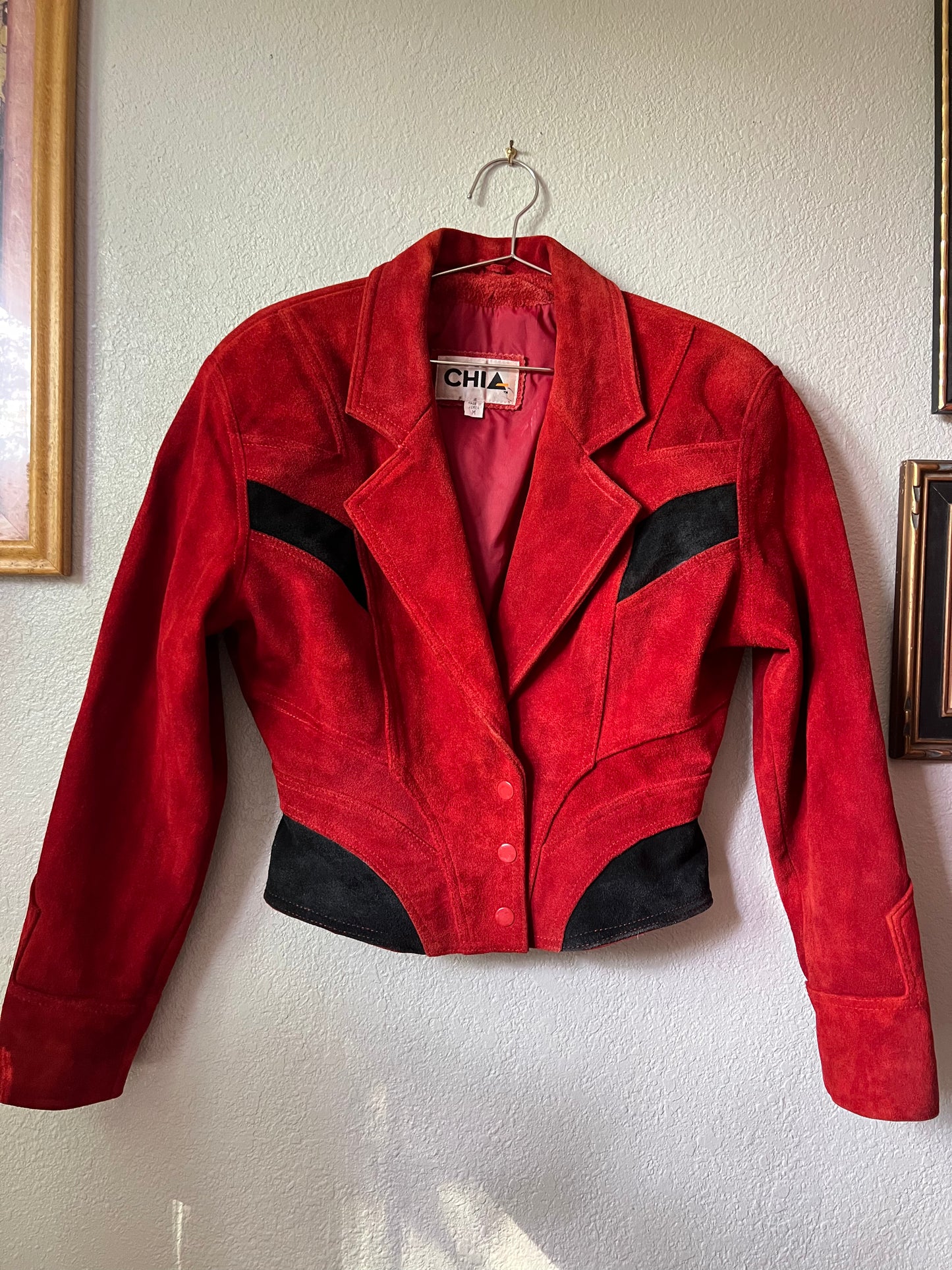 RARE & RESTORED 80s Chia Red and Black Cropped Thriller Suede Jacket - Medium