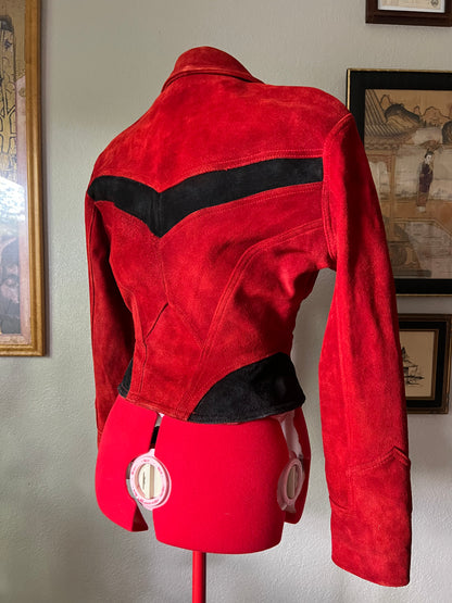 RARE & RESTORED 80s Chia Red and Black Cropped Thriller Suede Jacket - Medium