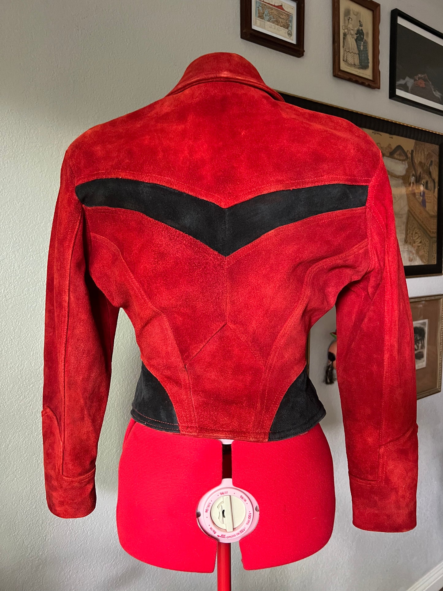 RARE & RESTORED 80s Chia Red and Black Cropped Thriller Suede Jacket - Medium