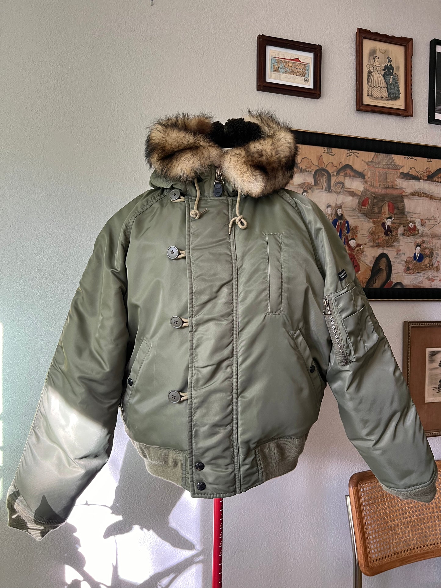 90s Down Puffer Jacket with Lamb Fur Polo Ralph Lauren LIKE NEW - Large