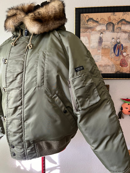 90s Down Puffer Jacket with Lamb Fur Polo Ralph Lauren LIKE NEW - Large