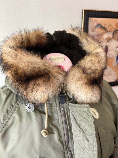 90s Down Puffer Jacket with Lamb Fur Polo Ralph Lauren LIKE NEW - Large