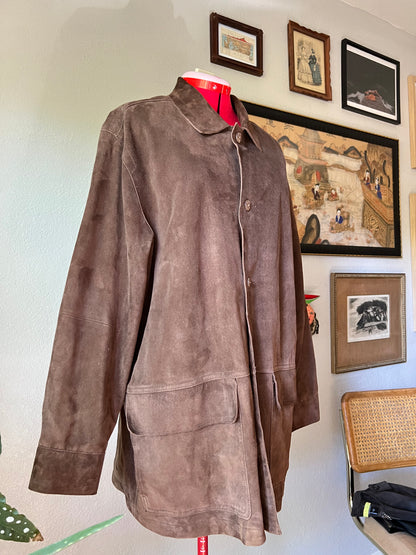 100% Genuine Leather Suede Brown Jacket with Pockets - Large