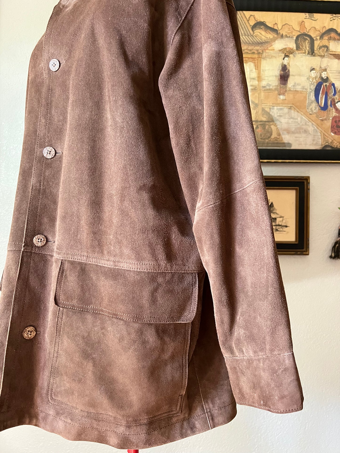 100% Genuine Leather Suede Brown Jacket with Pockets - Large