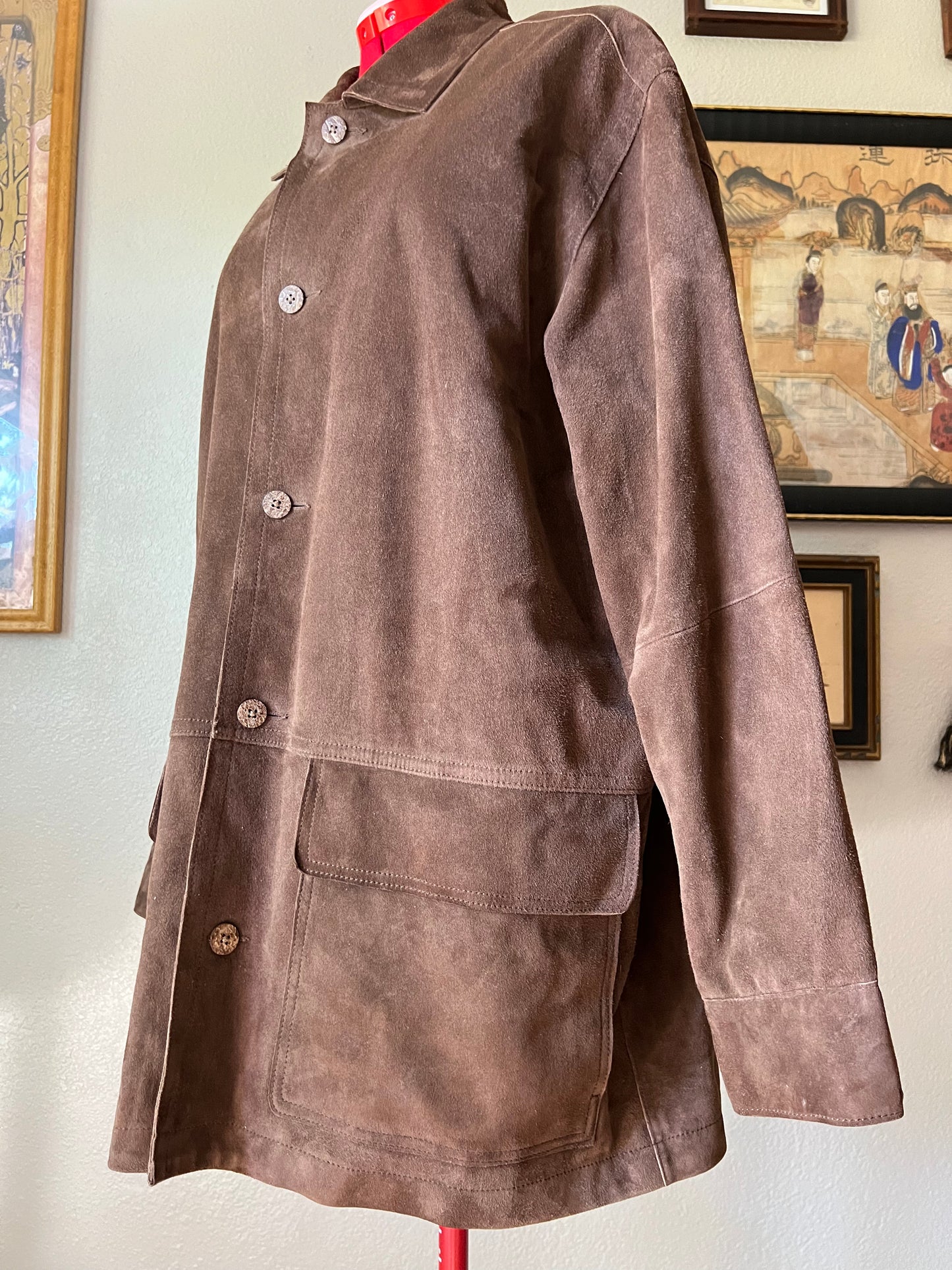 100% Genuine Leather Suede Brown Jacket with Pockets - Large