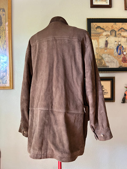 100% Genuine Leather Suede Brown Jacket with Pockets - Large