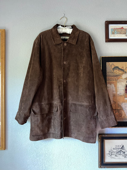 100% Genuine Leather Suede Brown Jacket with Pockets - Large