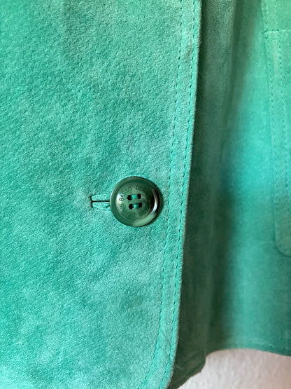 Dennis Basso Genuine Suede Leather Jacket Seafoam Teal Turquoise with Pockets - XL