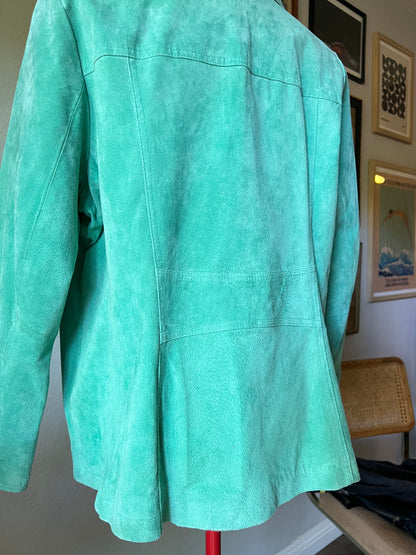 Dennis Basso Genuine Suede Leather Jacket Seafoam Teal Turquoise with Pockets - XL