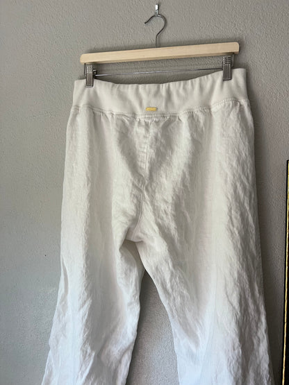 Pure Linen w Cotton Lining Calvin Klein Rib Waist Trousers Pants White High Waisted - XL