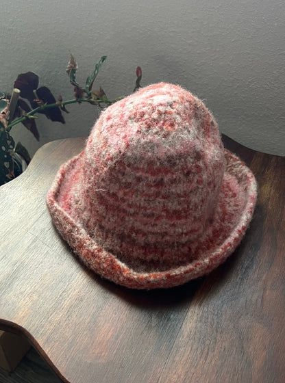 Pink and Brown Wool Bucket Hat