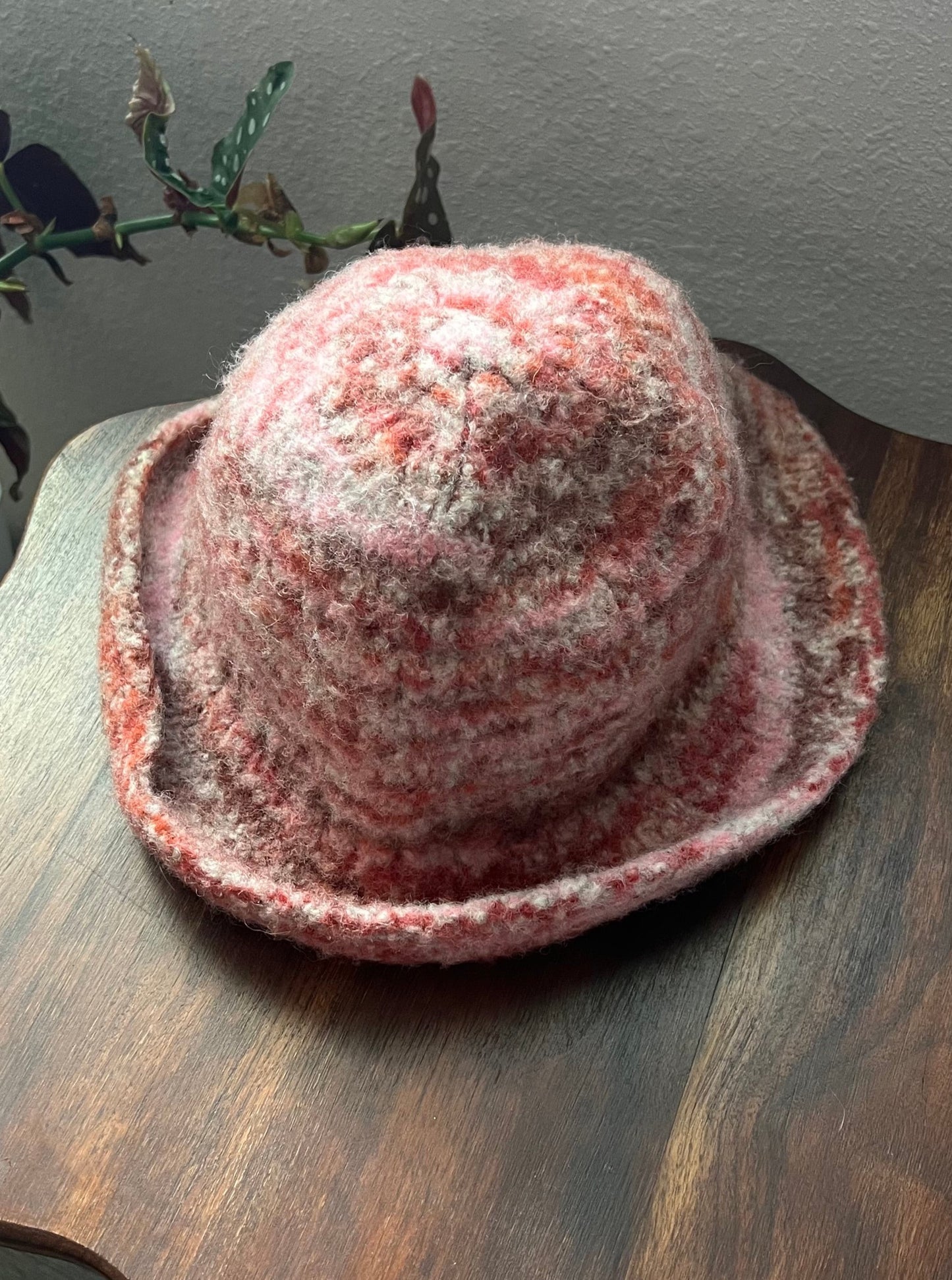 Pink and Brown Wool Bucket Hat