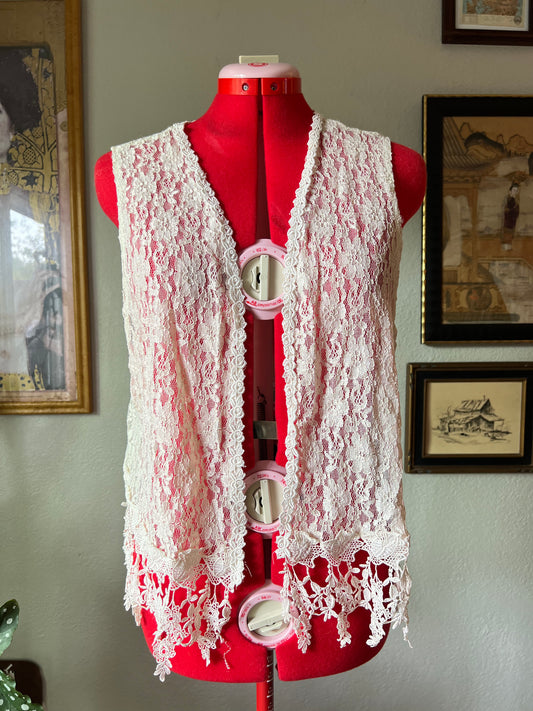 JYNX American Vintage Sleeveless Lace Vest Boho Cardigan - Medium