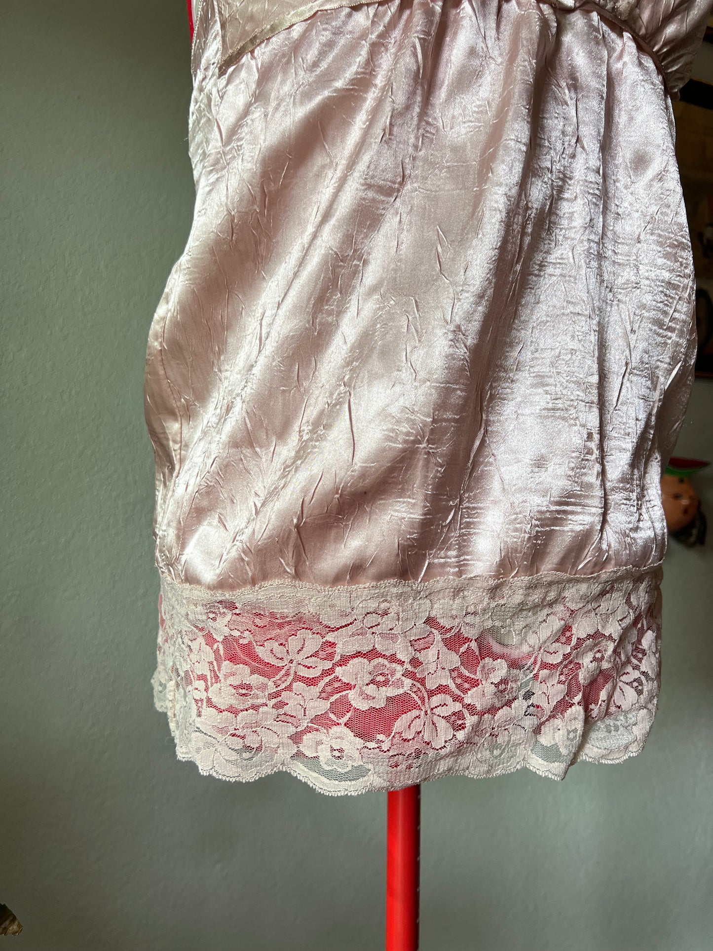 Y2K Charlotte Russe Blush Pink Satin Top with Lace and Bow - Medium