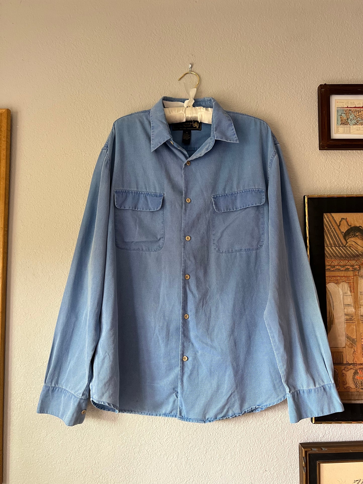 Nat Nast Luxury Originals Silk Textured Blue Button Up Shirt Blouse - Medium