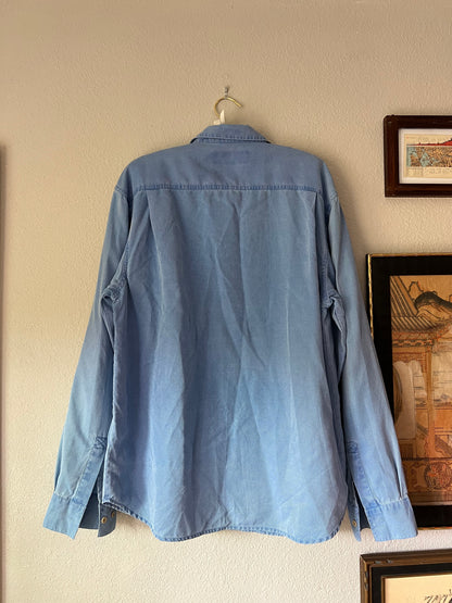 Nat Nast Luxury Originals Silk Textured Blue Button Up Shirt Blouse - Medium