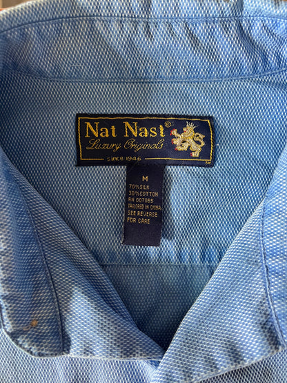 Nat Nast Luxury Originals Silk Textured Blue Button Up Shirt Blouse - Medium