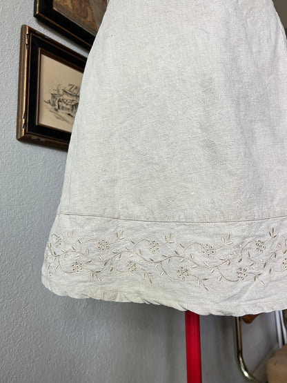 90s Cherokee Beige Linen Skirt Skort Shorts with Flower Embroidery - 28"