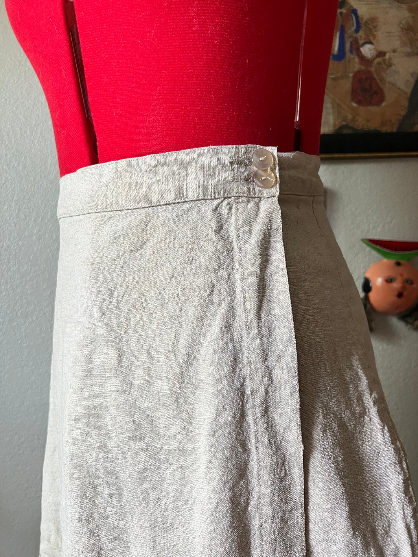 90s Cherokee Beige Linen Skirt Skort Shorts with Flower Embroidery - 28"