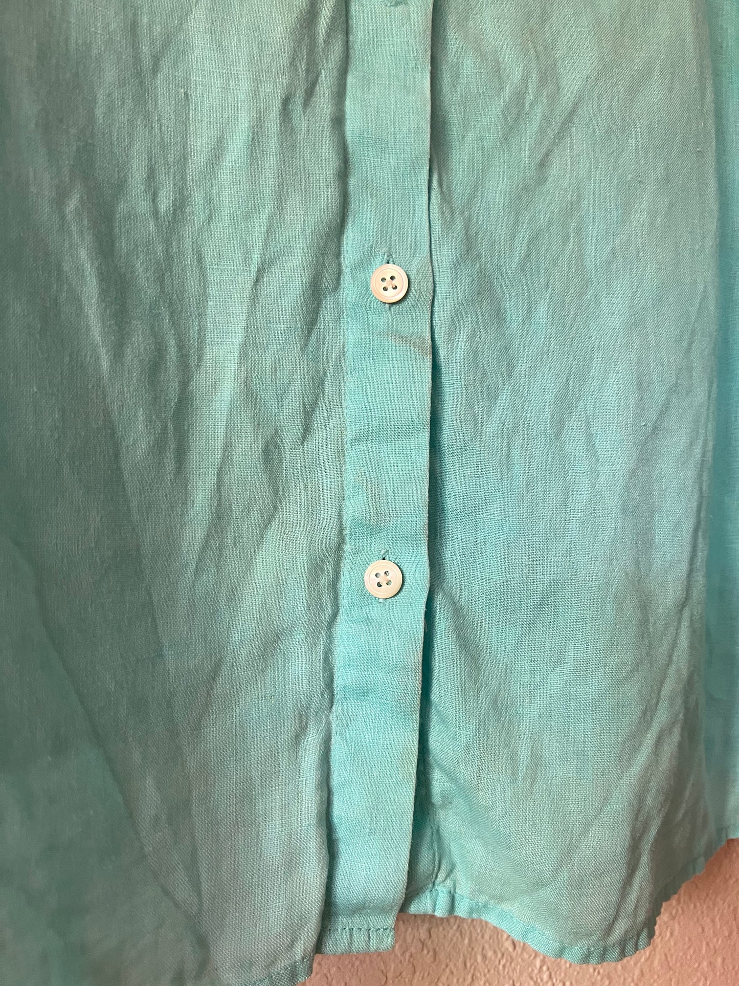 100% Linen J.Jill Teal Aqua Blue Button Up Blouse - XL