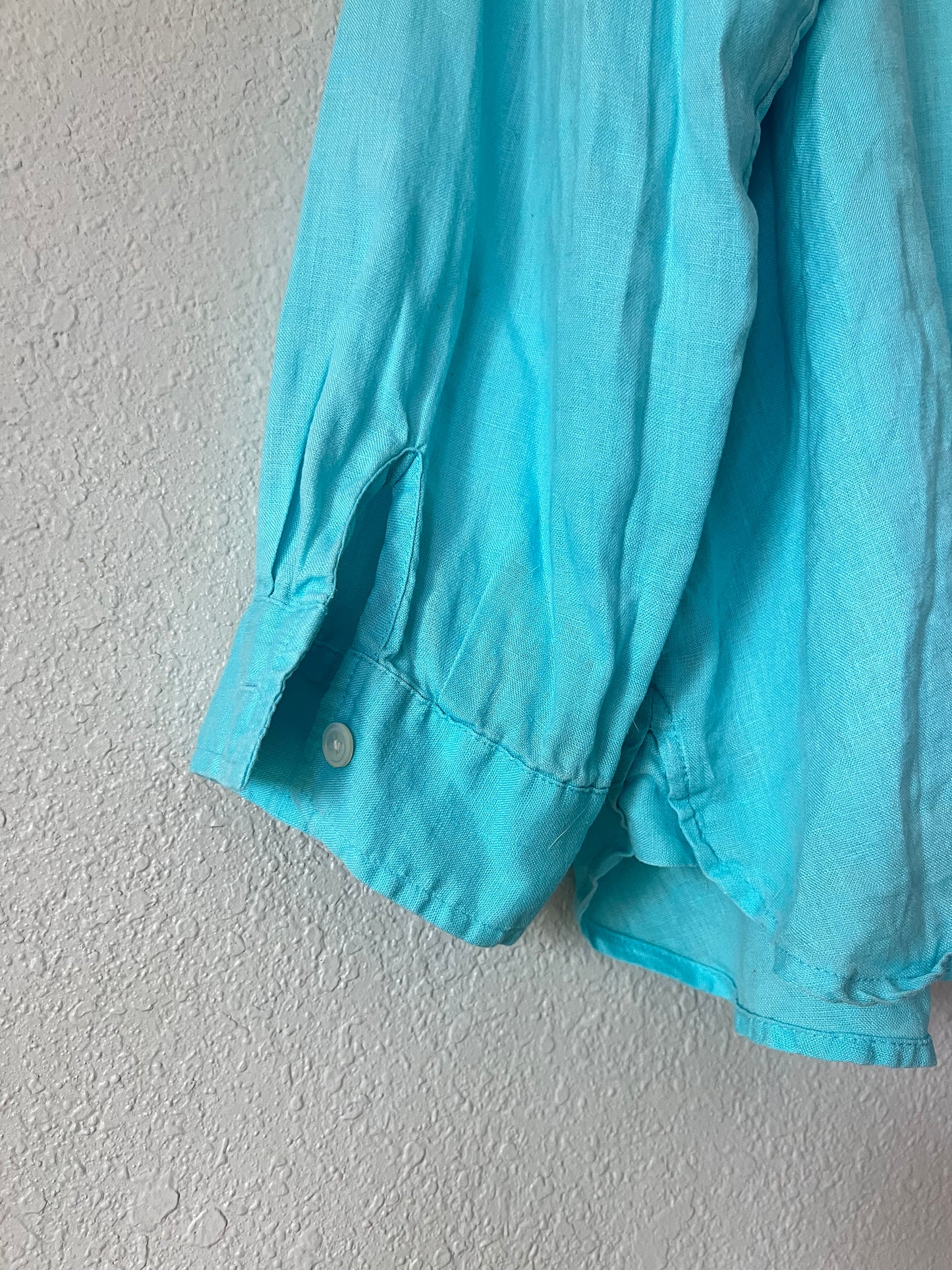 100% Linen J.Jill Teal Aqua Blue Button Up Blouse - XL