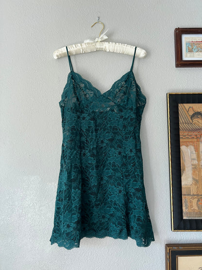 Victoria's Secret Emerald Green Lace Mini Slip Dress - Medium