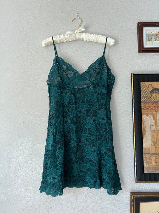 Victoria's Secret Emerald Green Lace Mini Slip Dress - Medium