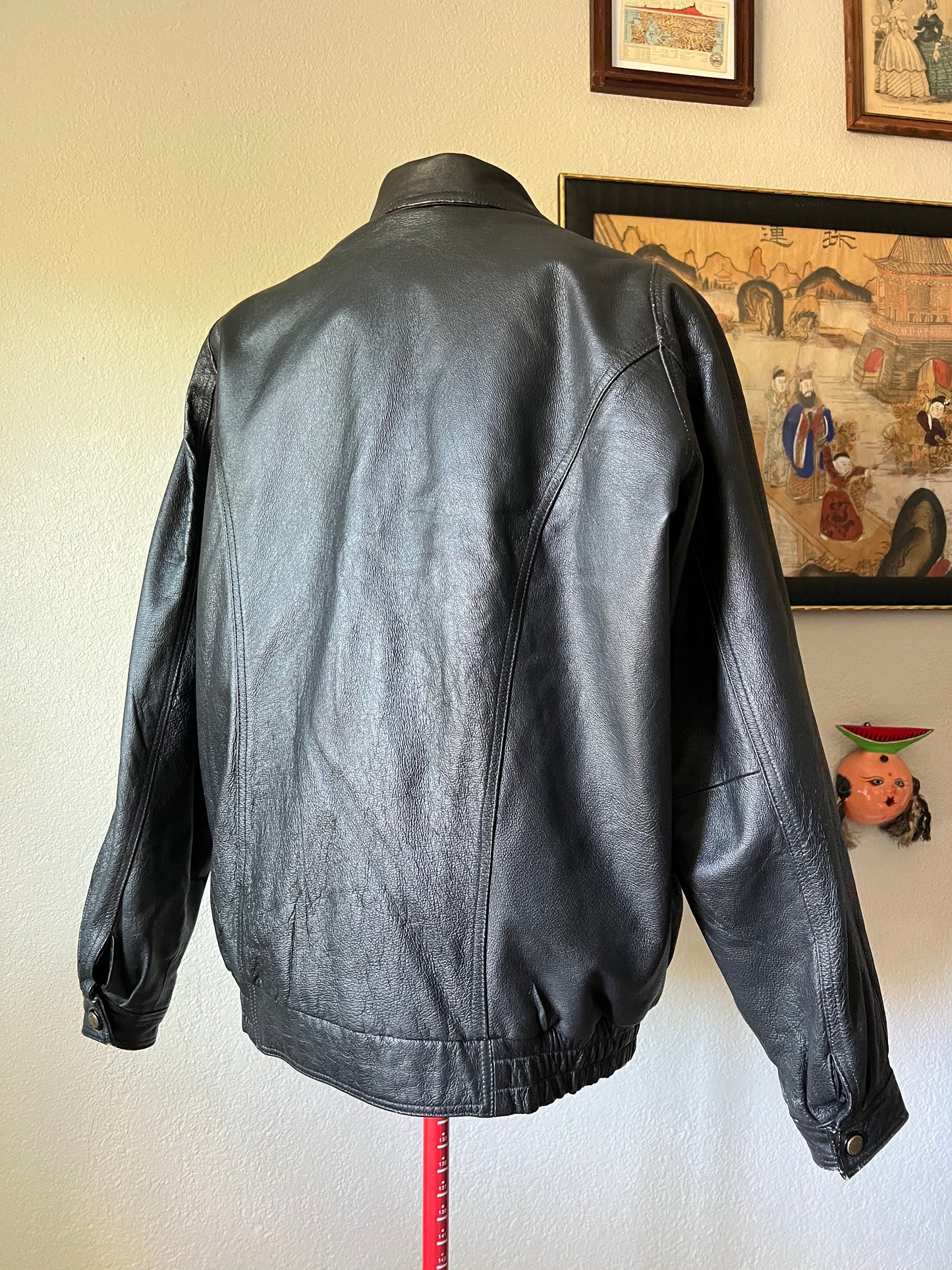 90s Vintage Black Bomber Leather Jacket with Removable Insulation - XL