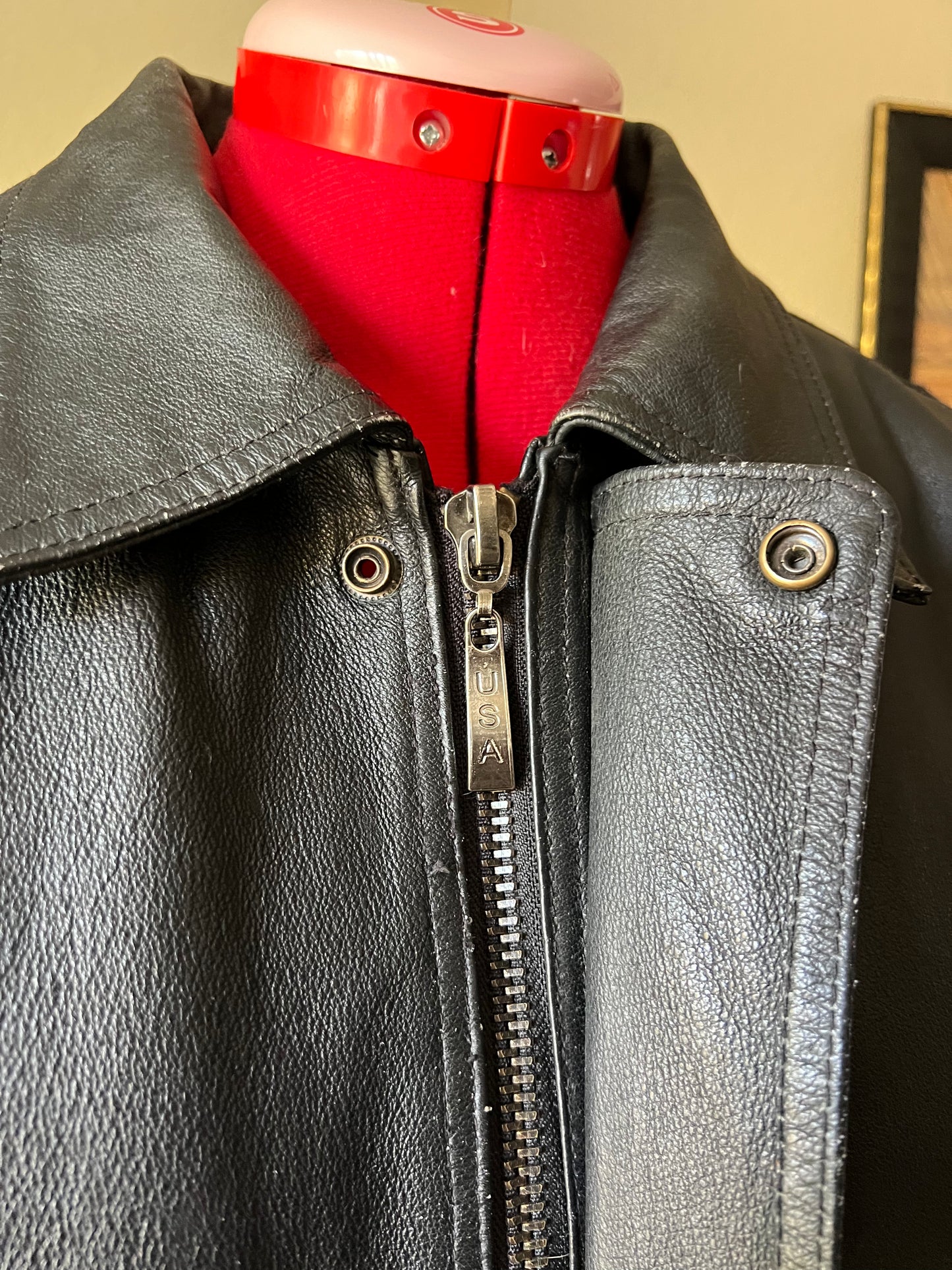 90s Vintage Black Bomber Leather Jacket with Removable Insulation - XL