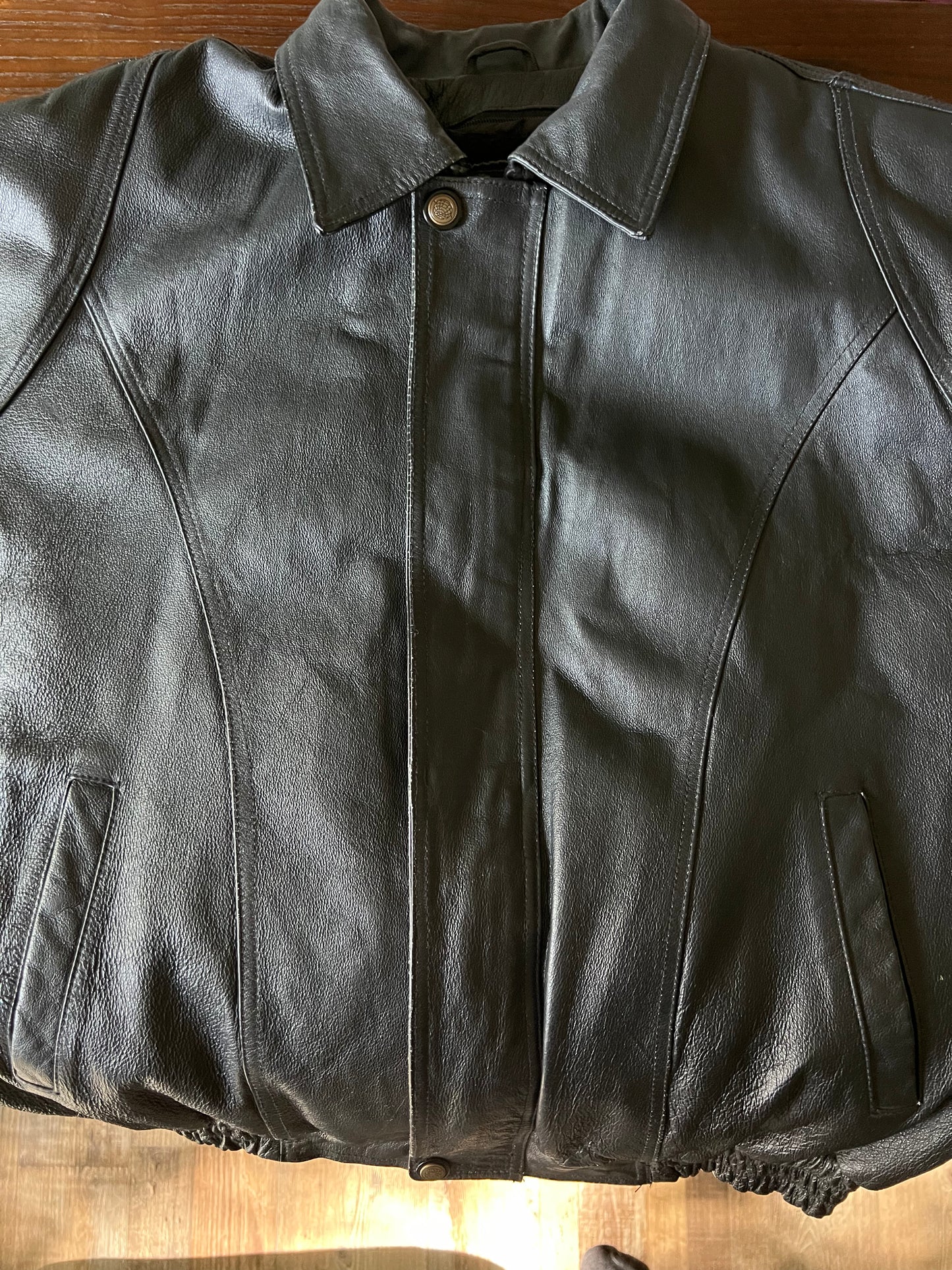 90s Vintage Black Bomber Leather Jacket with Removable Insulation - XL