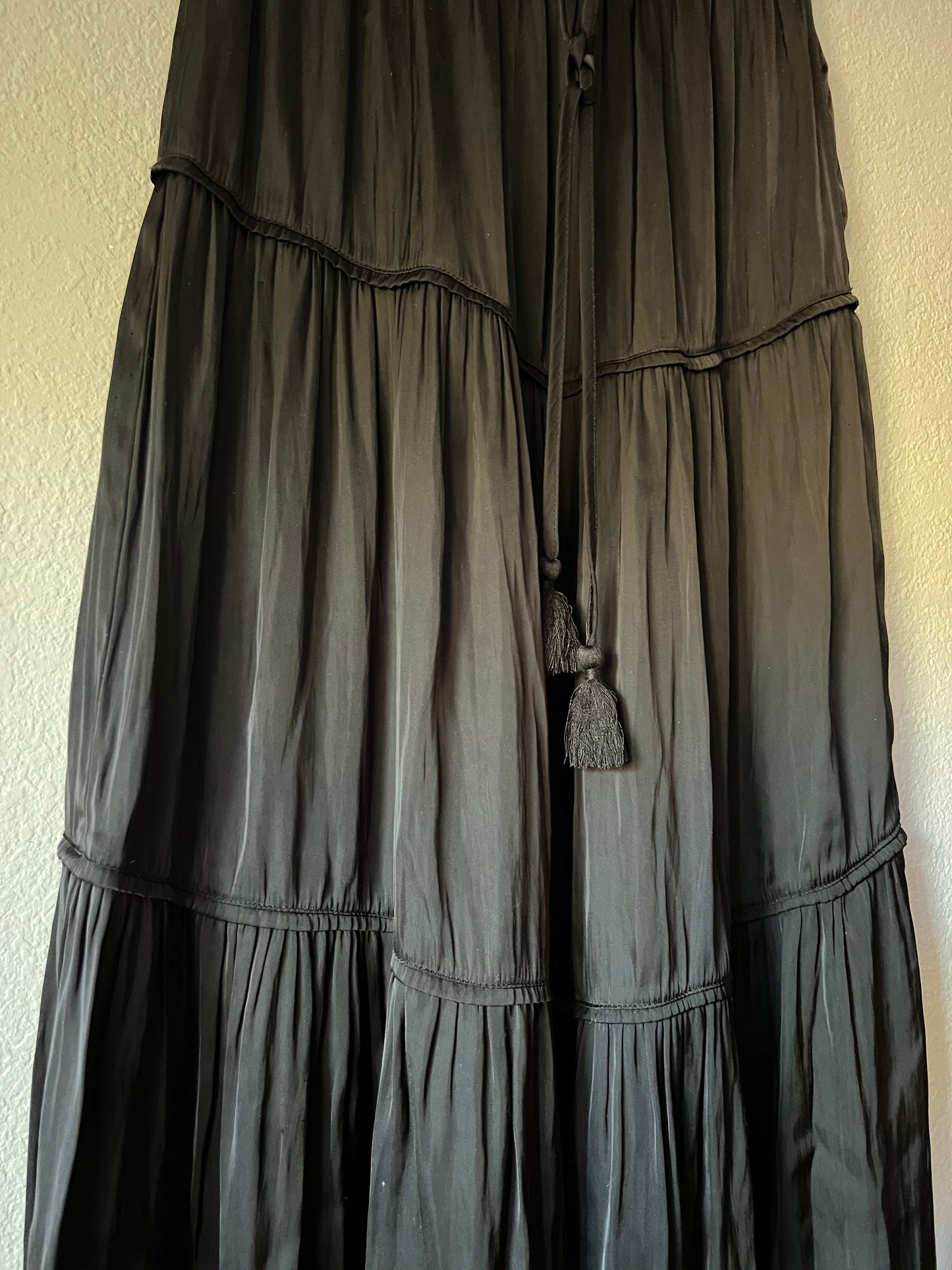 JOIE Black Satin Tiered Peasant Maxi Skirt LIKE NEW - XS