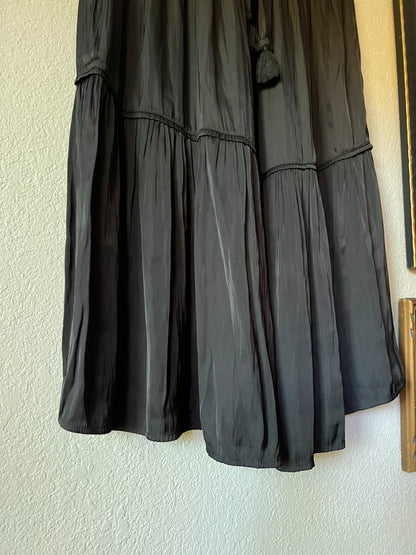 JOIE Black Satin Tiered Peasant Maxi Skirt LIKE NEW - XS