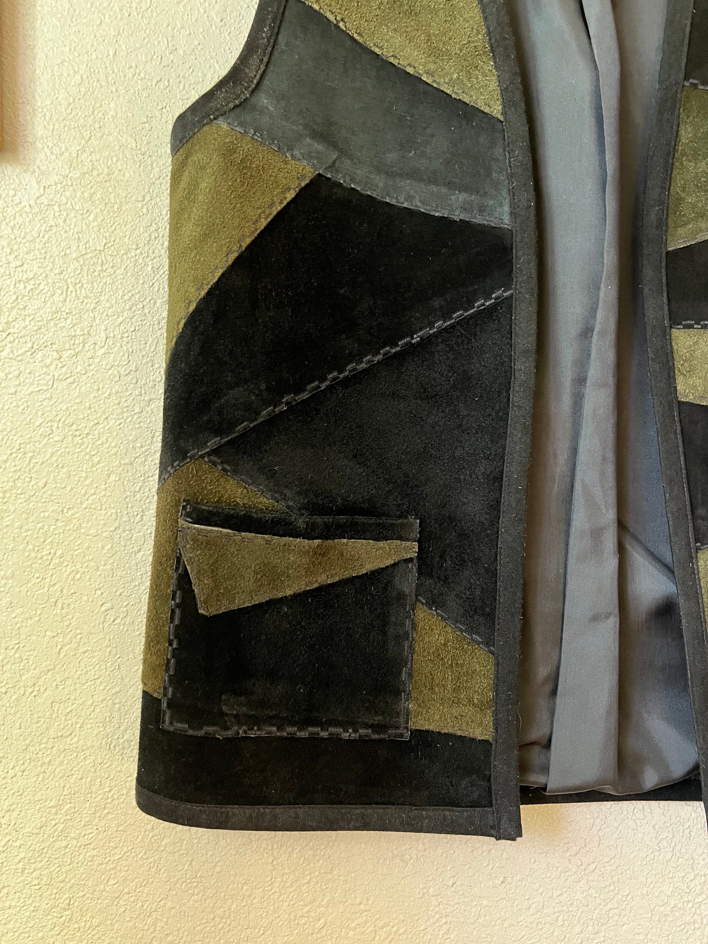 Vintage Leather Suede Patchwork Vest with Contrasting Stitches