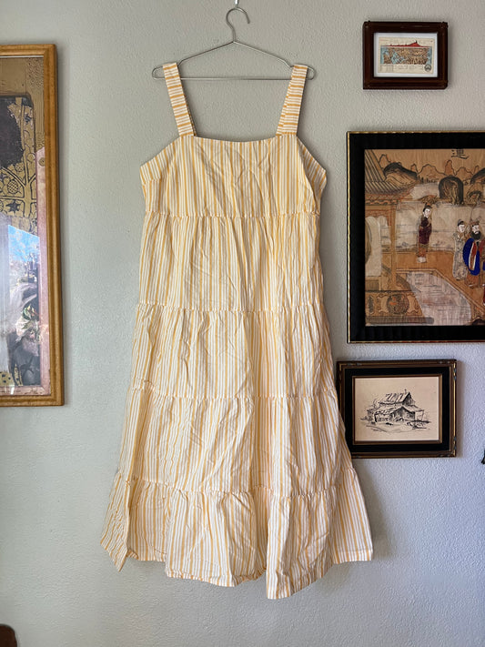 Madewell Yellow and White Striped Button-Back Tiered Midi Dress - US 16